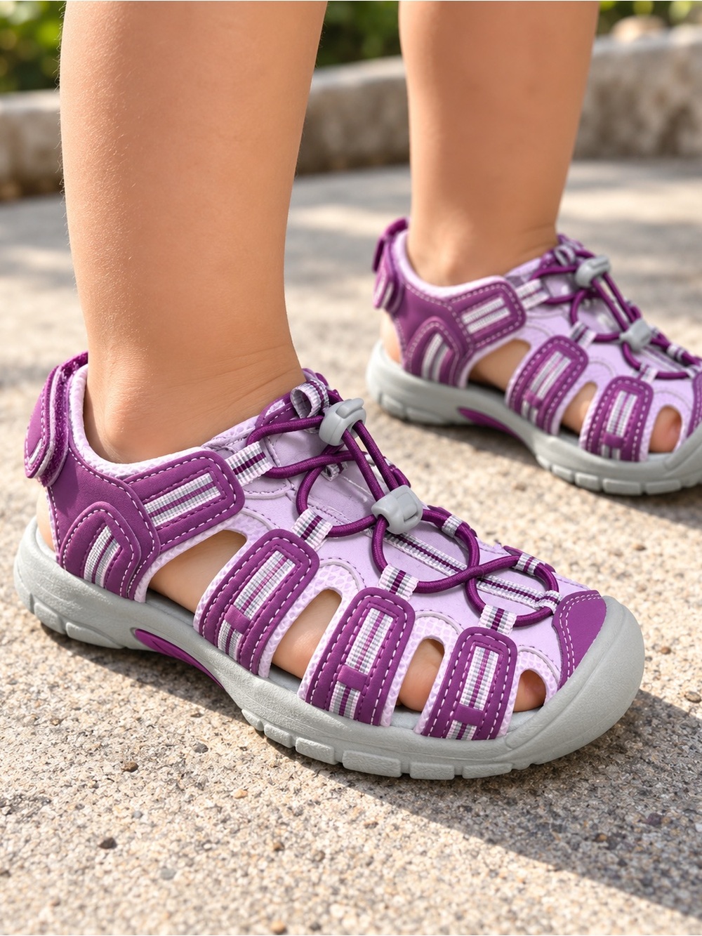 Khombu Sandy Sport Sandals Youth Girls Size 1 Pink Purple Bungee Slingback NWT